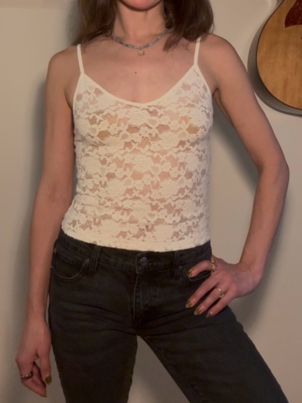 NWT American Eagle All Over Floral Lace Cami Tank Top Cream Ivory S